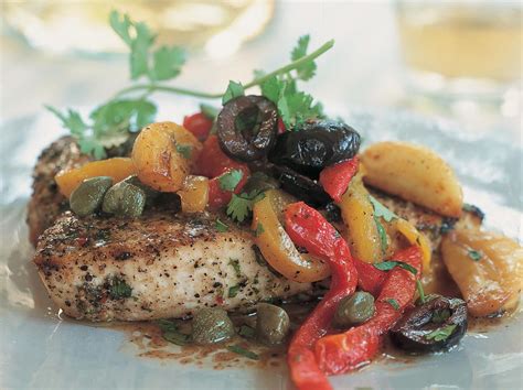 Broiled Swordfish with Browned Butter, Candied Garlic, Roasted Peppers, and Capers | Cookstr.com