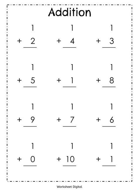 20 Printable Addition Worksheets Numbers 1-10 for Preschool Kindergarten 1st Grade Homeschool ...