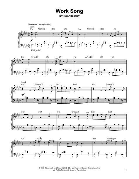 Vince Guaraldi 'Work Song' Sheet Music Notes, Chords, Score. Download ...