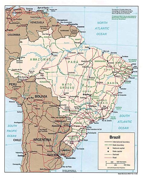 Large detailed political map of Brazil with roads and cities. Brazil large political map with ...