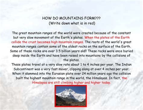 FOLD MOUNTAINS HOW DO MOUNTAINS FORM??? (Write down