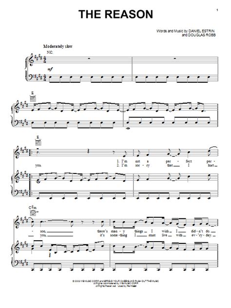 Hoobastank 'The Reason' Sheet Music and Printable PDF Music Notes ...