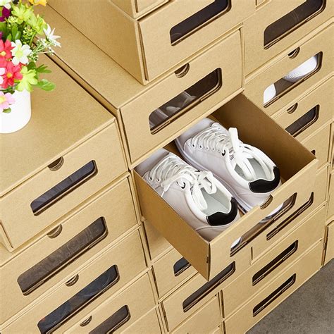 5 Sizes Shoe Storage Paper Boxes Display Organizer Drawer Pull Box Stackable Foldable Cardboard ...