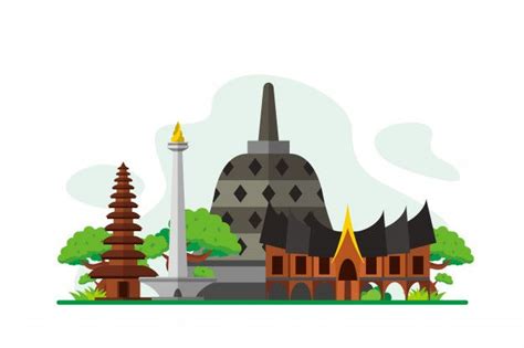 Premium Vector | Indonesia famous landmarks background | Illustration design, Flat design ...