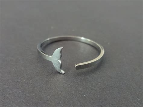 Adjustable Mermaid Tail Ring, Silver Whale Tail Band, Resizable Ring, Dolphin Tail Ring, Mermaid ...