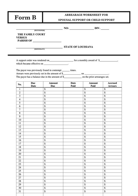 Form B Arrearage Worksheet For Spousal Support Or Child Support ...