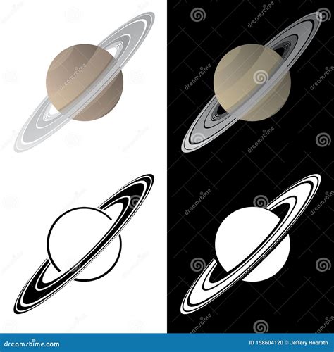 Saturn Isolated Vector Illustration in Full Color, Black Line Art, and White Variations Stock ...