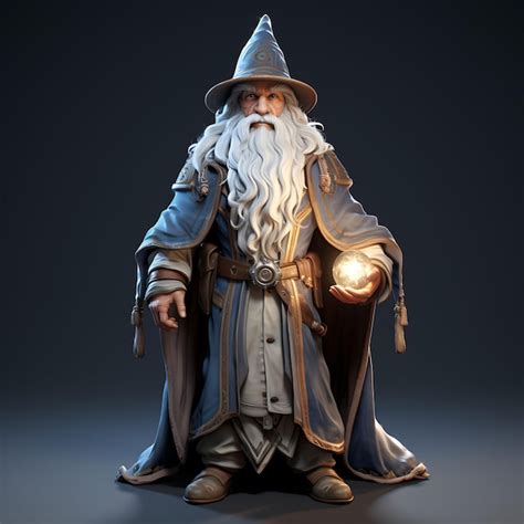 Premium Photo | 3D Character Male Wizard Frail Pale Skin Crystal Orb Enchanter Pointy Hat Game ...