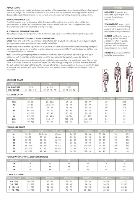 Hockey Clothing Size Chart Download Printable PDF | Templateroller