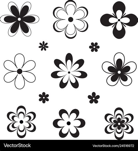 Black white retro style various flowers Royalty Free Vector