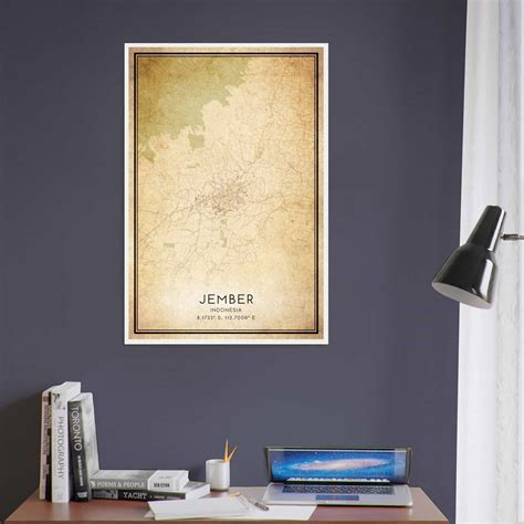 Vintage Jember Indonesia Map Poster, Jember City Road Wall Art Print - Custom Maps & Posters