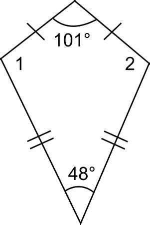 What is the measure of angle 1 in the quadrilateral below? A) 48 degrees B) 101 degrees C) 105.5 ...