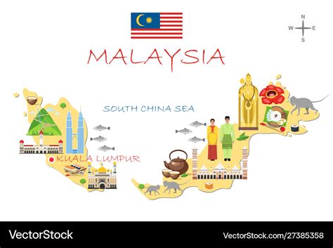 Stylized map malaysia travel with malaysian Vector Image