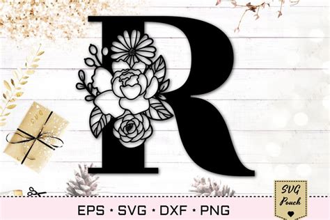 Floral letter R svg, Flower R monogram font initial SVG