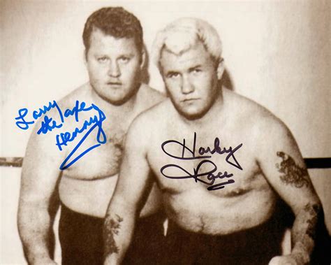 Harley Race & Larry Hennig dual signed 8x10 Photo – Signed By Superstars