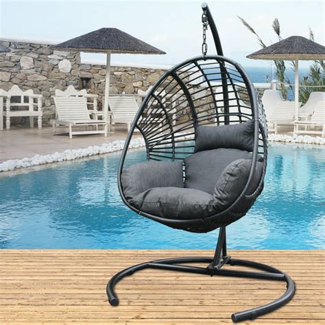 Large Egg Chair with Stand, Patio Wicker Hanging Chair, Egg Chair Swing ...