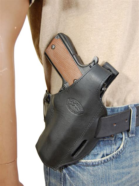 Black Leather Pancake Holster for Full Size 9mm 40 45 Pistols - Barsony ...