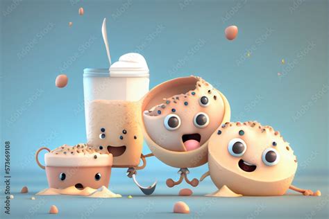 Cute Cartoon Biscuits and Gravy Characters 3D Illustration. Created with Generative AI ...