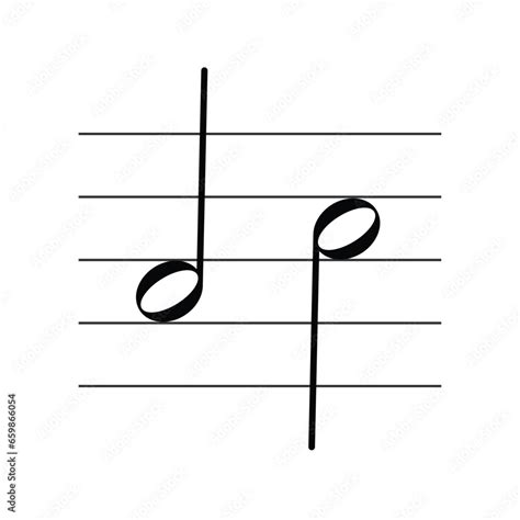 Minim or half note symbol on staff flat vector isolated on white background. Musical notes ...