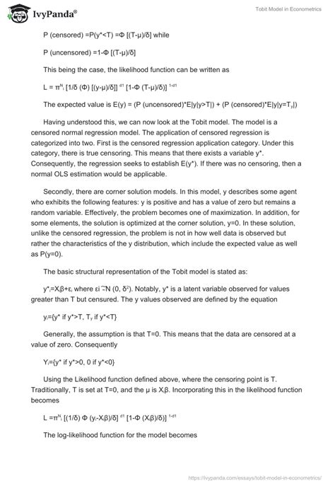 Tobit Model in Econometrics - 2765 Words | Essay Example