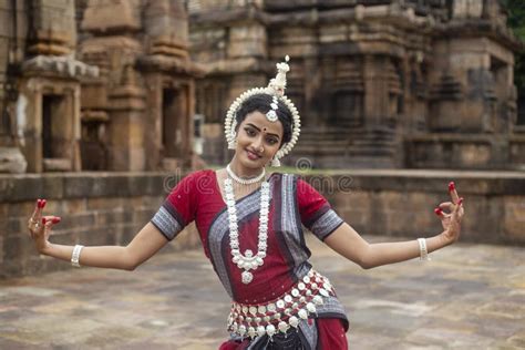 Indian Classical Odissi Dancer Wears Traditional Costume Posing Mudra or Hand Gestures. Stock ...