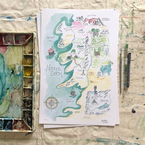 Lord of the Rings Middle Earth Tolkien Watercolor Art Map Print - Etsy