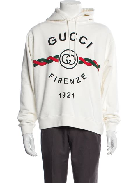 Gucci Interlocking G Logo Web Trim Graphic Print Hoodie - White Sweatshirts & Hoodies, Clothing ...