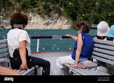 Lake cruises on Lake Thun to Interlaken, Boat trip on Lake Thun Switzerland Stock Photo - Alamy