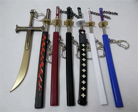 Wholesale/Retail version One piece zoro swords key chain zoro 7 swords 17cm sword with free ...