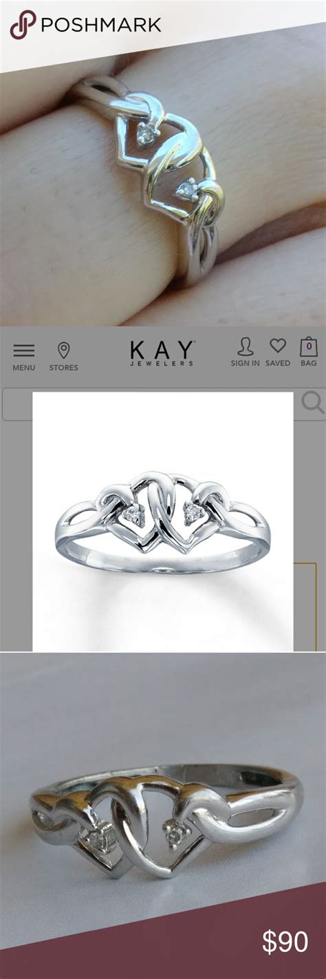 💖10k Gold Kay Double Heart Diamond Promise Ring💖 | Heart diamond ...