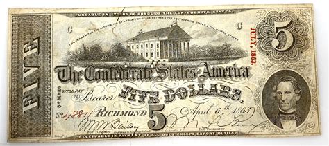 Lot - 1863 $5 Confederate States America Currency Note