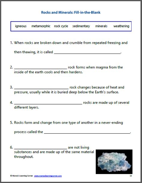 Rocks and Minerals Worksheets | Rocks and minerals, Minerals, Science worksheets