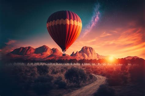 Premium Photo | Hot air balloon at sunset