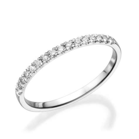 Half Eternity Wedding Band, 14K White Gold Ring, 0.12 CT Diamond Eternity Ring, Thin Gold Ring ...