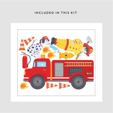 Firetruck Printed Wall Decal Kids Room Wall Decor - Etsy