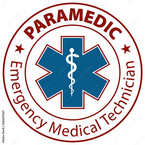 Paramedic Emergency Medical Technician text and Star of Life EMT symbol rubber stamp icon ...