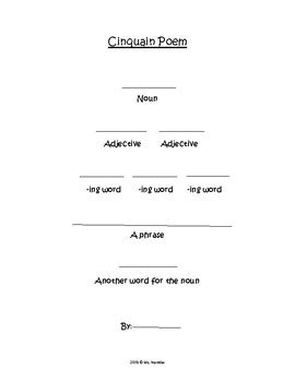 Cinquain Poem Template by Ms Namdar | Teachers Pay Teachers