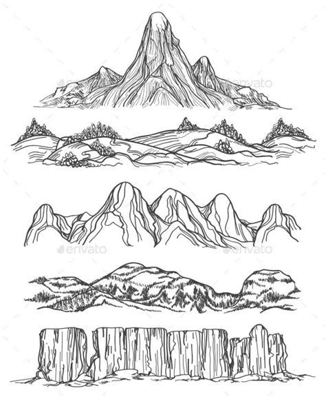 Hand Drawn Mountains and Hills | Mountain drawing, Landscape drawings, Sketches