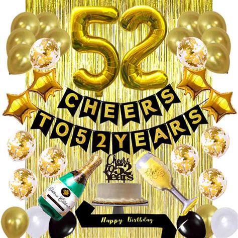 Amazon.com: Gold 52nd Birthday Decorations Kit, Cheers to 52 Years Banner Balloons 52nd Cake ...