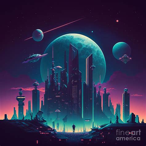 A futuristic city at night Digital Art by Somsong Artist - Pixels