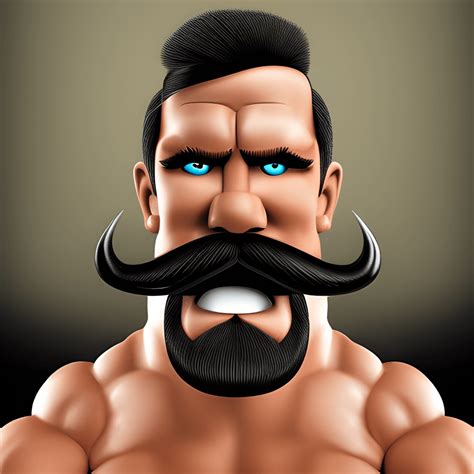 Muscle Man with Handlebar Mustache Retro Hyper Realistic Graphic ...