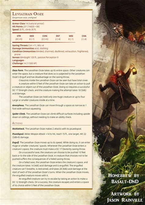 The Grinning Wyrm D&D — basalt-dnd: Leviathan Ooze statblock for 5e. I...