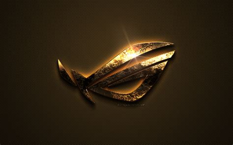 Download wallpapers ROG gold logo, Republic of Gamers, creative art, gold texture, brown carbon ...