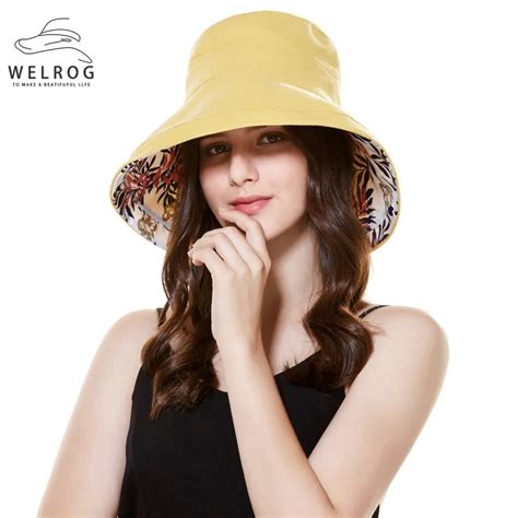 WELROG Boho Floral Printed Bucket Hat Summer Autumn Women Wide Brim Waterproof Sun Hats UV ...