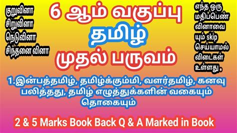 6th Std Tamil Book | வினா விடைகள் | Term 1 | இயல் 1 மொழி - YouTube