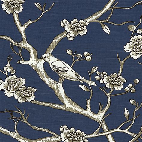 Blue Modern Chinoiserie Cotton Fabric - Contemporary - Upholstery Fabric - by Loom Decor