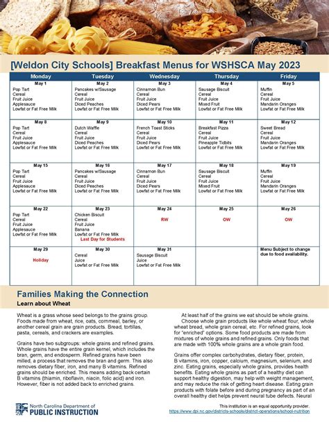 Menus – School Nutrition – Weldon City Schools