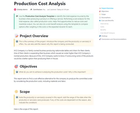 Production Cost Analysis | Template by ClickUp™