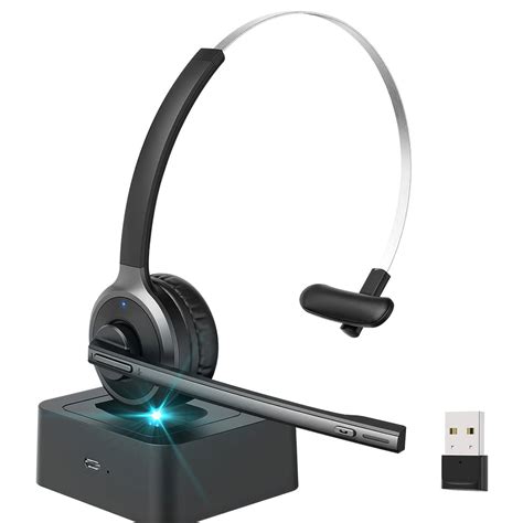 MPOW Wireless Headset, USB Dongle, Single Ear, Mute Mic, for PC & Cell ...