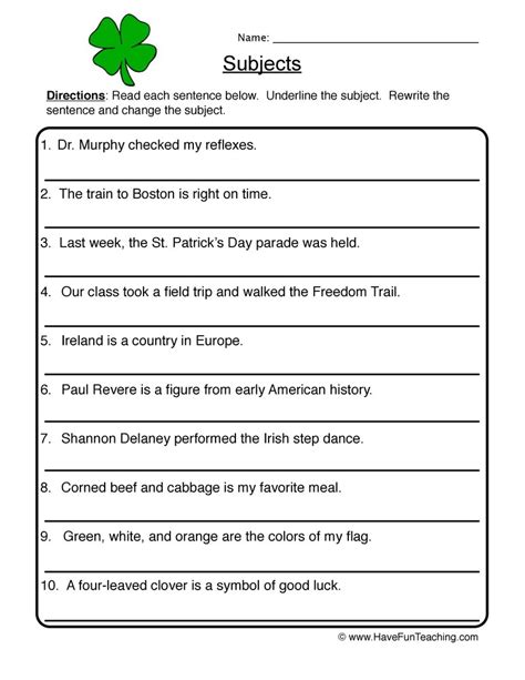 Subject And Predicate Worksheet For Grade 1